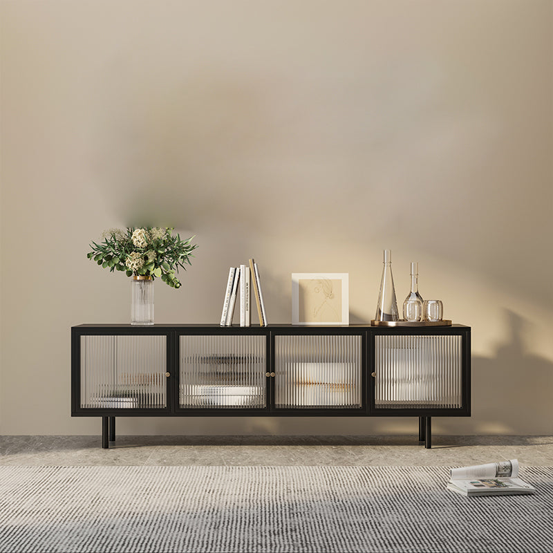 Industrial Metal TV Stand Home Enclosed Storage TV Cabinet with Glass Doors 79"L x 14"W x 20"H Black Clearhalo 'furn' 'furn_tv_stands_entertainment_centers' 'Furniture' 'Living Room Furniture' 'TV Stands & Entertainment Centers' 'TV Stands & Media Storage Furniture' 'tv_stands_entertainment_centers' 6316513
