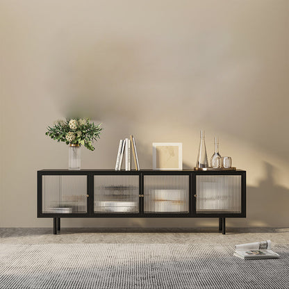 Industrial Metal TV Stand Home Enclosed Storage TV Cabinet with Glass Doors 79"L x 14"W x 20"H Black Clearhalo 'furn' 'furn_tv_stands_entertainment_centers' 'Furniture' 'Living Room Furniture' 'TV Stands & Entertainment Centers' 'TV Stands & Media Storage Furniture' 'tv_stands_entertainment_centers' 6316513
