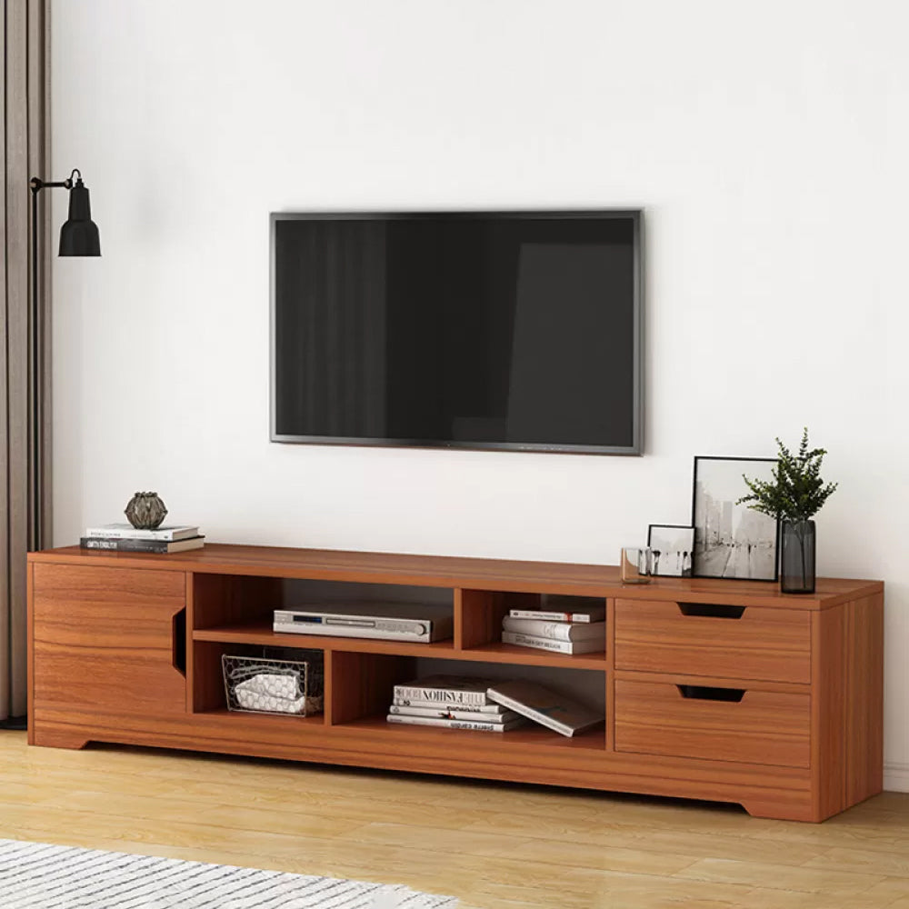 Open Shelving TV Media Stand Scandinavian TV Media Console with Drawers 63"L x 11.8"W x 16.5"H Cherry Wood Clearhalo 'furn' 'furn_tv_stands_entertainment_centers' 'Furniture' 'Living Room Furniture' 'TV Stands & Entertainment Centers' 'TV Stands & Media Storage Furniture' 'tv_stands_entertainment_centers' 6316597