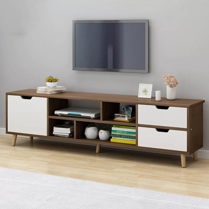 Open Shelving TV Media Stand Scandinavian TV Media Console with Drawers 55"L x 12"W x 15"H Oak Clearhalo 'furn' 'furn_tv_stands_entertainment_centers' 'Furniture' 'Living Room Furniture' 'TV Stands & Entertainment Centers' 'TV Stands & Media Storage Furniture' 'tv_stands_entertainment_centers' 6316603