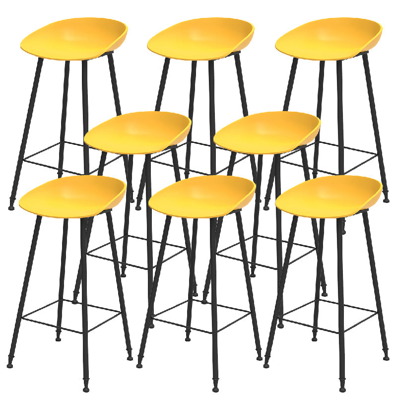 Luxurious Armless Counter High Stool Backrest Metal Bar Stool with Plastic Seat Yellow 8 Piece Set Clearhalo 'Bar Furniture' 'Bar Stools' 'bar_stools' 'furn' 'furn_bar_stools' 'Furniture' 'Kitchen & Dining Furniture' 6316870