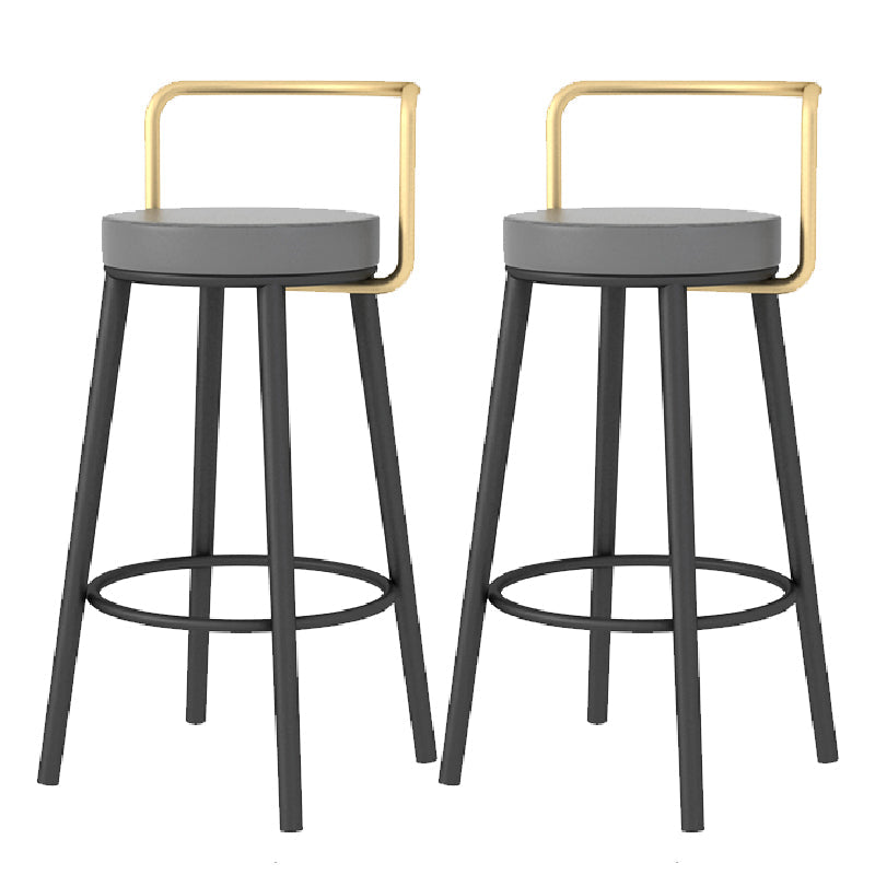 Glam Style Armless Counter Stool Faux Leather Round Bar Stool Black-Gold 2 Piece Set Counter Stool(26"H) Clearhalo 'Bar Furniture' 'Bar Stools' 'bar_stools' 'furn' 'furn_bar_stools' 'Furniture' 'Kitchen & Dining Furniture' 6316973