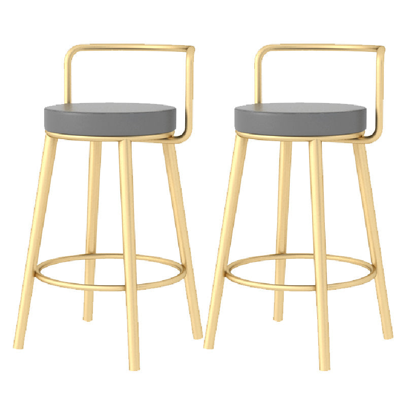 Glam Style Armless Counter Stool Faux Leather Round Bar Stool Gold 2 Piece Set Short Stool(22"H) Clearhalo 'Bar Furniture' 'Bar Stools' 'bar_stools' 'furn' 'furn_bar_stools' 'Furniture' 'Kitchen & Dining Furniture' 6316976