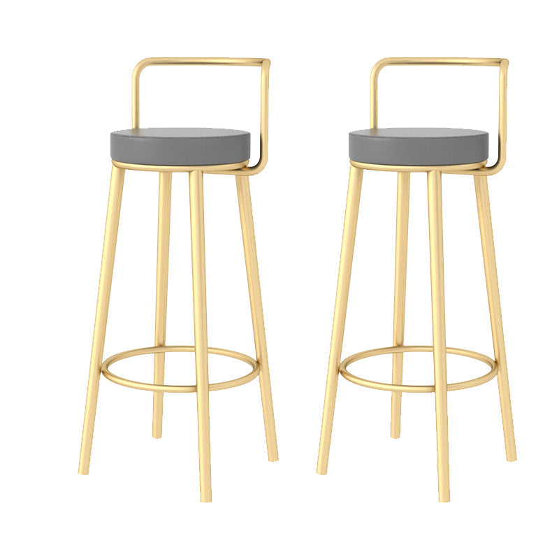 Glam Style Armless Counter Stool Faux Leather Round Bar Stool Gold 2 Piece Set Bar Stool(30"H) Clearhalo 'Bar Furniture' 'Bar Stools' 'bar_stools' 'furn' 'furn_bar_stools' 'Furniture' 'Kitchen & Dining Furniture' 6316978