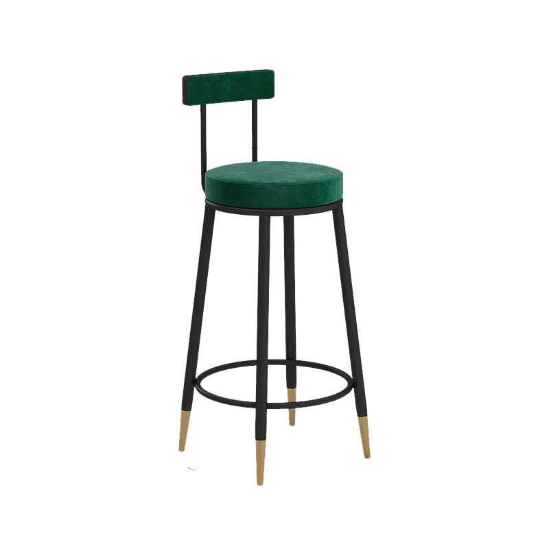 Glam Upholstered Counter Stool Bar-height Low Back Bar Stool with Metal Base Green-Black Flannel 1 Piece Clearhalo 'Bar Furniture' 'Bar Stools' 'bar_stools' 'furn' 'furn_bar_stools' 'Furniture' 'Kitchen & Dining Furniture' 6317025