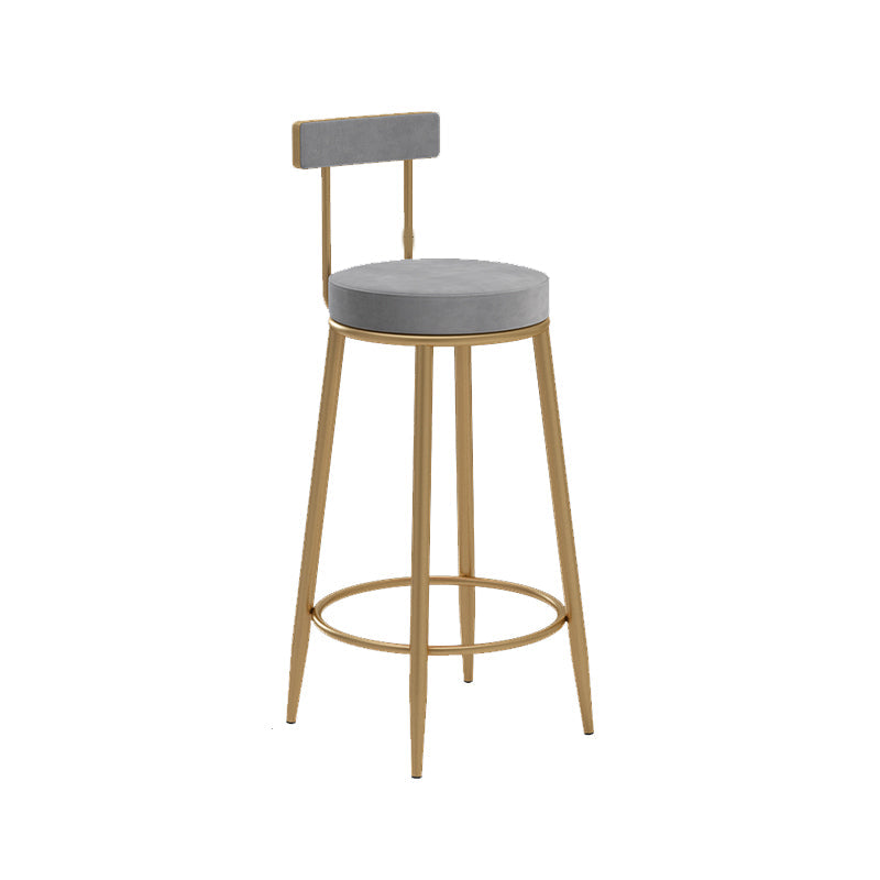 Glam Upholstered Counter Stool Bar-height Low Back Bar Stool with Metal Base Gray-Gold Flannel 1 Piece Clearhalo 'Bar Furniture' 'Bar Stools' 'bar_stools' 'furn' 'furn_bar_stools' 'Furniture' 'Kitchen & Dining Furniture' 6317027