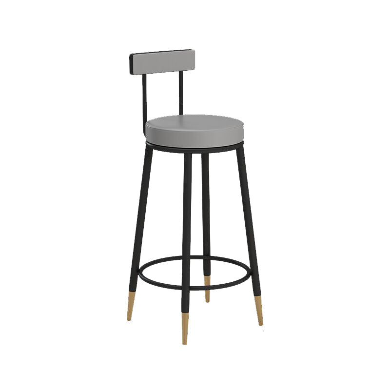 Glam Upholstered Counter Stool Bar-height Low Back Bar Stool with Metal Base Black-Gray Faux Leather 1 Piece Clearhalo 'Bar Furniture' 'Bar Stools' 'bar_stools' 'furn' 'furn_bar_stools' 'Furniture' 'Kitchen & Dining Furniture' 6317028