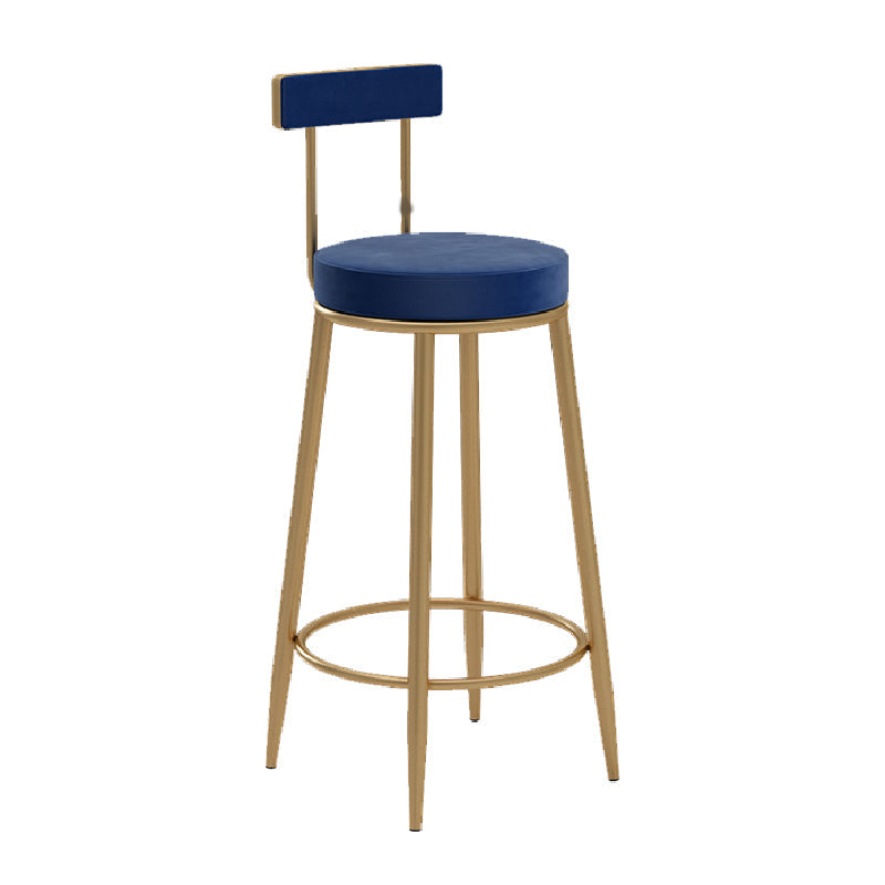 Glam Upholstered Counter Stool Bar-height Low Back Bar Stool with Metal Base Blue Gold Flannel 1 Piece Clearhalo 'Bar Furniture' 'Bar Stools' 'bar_stools' 'furn' 'furn_bar_stools' 'Furniture' 'Kitchen & Dining Furniture' 6317030