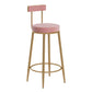 Glam Upholstered Counter Stool Bar-height Low Back Bar Stool with Metal Base Pink Gold Flannel 1 Piece Clearhalo 'Bar Furniture' 'Bar Stools' 'bar_stools' 'furn' 'furn_bar_stools' 'Furniture' 'Kitchen & Dining Furniture' 6317035