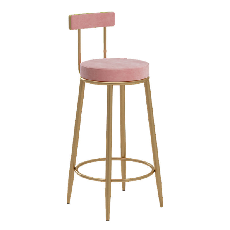 Glam Upholstered Counter Stool Bar-height Low Back Bar Stool with Metal Base Pink Gold Flannel 1 Piece Clearhalo 'Bar Furniture' 'Bar Stools' 'bar_stools' 'furn' 'furn_bar_stools' 'Furniture' 'Kitchen & Dining Furniture' 6317035