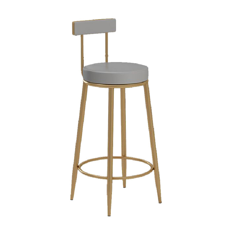 Glam Upholstered Counter Stool Bar-height Low Back Bar Stool with Metal Base Gray-Gold Faux Leather 1 Piece Clearhalo 'Bar Furniture' 'Bar Stools' 'bar_stools' 'furn' 'furn_bar_stools' 'Furniture' 'Kitchen & Dining Furniture' 6317037