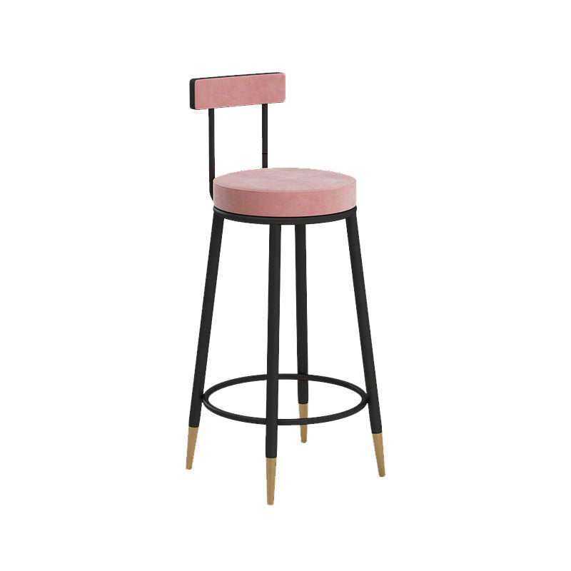 Glam Upholstered Counter Stool Bar-height Low Back Bar Stool with Metal Base Pink Black Flannel 1 Piece Clearhalo 'Bar Furniture' 'Bar Stools' 'bar_stools' 'furn' 'furn_bar_stools' 'Furniture' 'Kitchen & Dining Furniture' 6317038