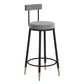 Glam Upholstered Counter Stool Bar-height Low Back Bar Stool with Metal Base Black-Gray Flannel 1 Piece Clearhalo 'Bar Furniture' 'Bar Stools' 'bar_stools' 'furn' 'furn_bar_stools' 'Furniture' 'Kitchen & Dining Furniture' 6317039