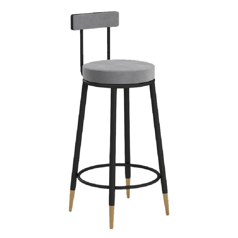 Glam Upholstered Counter Stool Bar-height Low Back Bar Stool with Metal Base Black-Gray Flannel 1 Piece Clearhalo 'Bar Furniture' 'Bar Stools' 'bar_stools' 'furn' 'furn_bar_stools' 'Furniture' 'Kitchen & Dining Furniture' 6317039