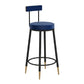 Glam Upholstered Counter Stool Bar-height Low Back Bar Stool with Metal Base Blue-Black Flannel 1 Piece Clearhalo 'Bar Furniture' 'Bar Stools' 'bar_stools' 'furn' 'furn_bar_stools' 'Furniture' 'Kitchen & Dining Furniture' 6317040