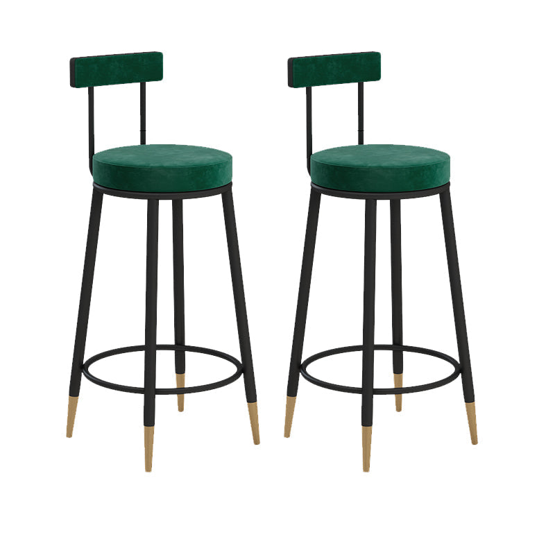 Glam Upholstered Counter Stool Bar-height Low Back Bar Stool with Metal Base Green-Black Flannel 2 Piece Set Clearhalo 'Bar Furniture' 'Bar Stools' 'bar_stools' 'furn' 'furn_bar_stools' 'Furniture' 'Kitchen & Dining Furniture' 6317041