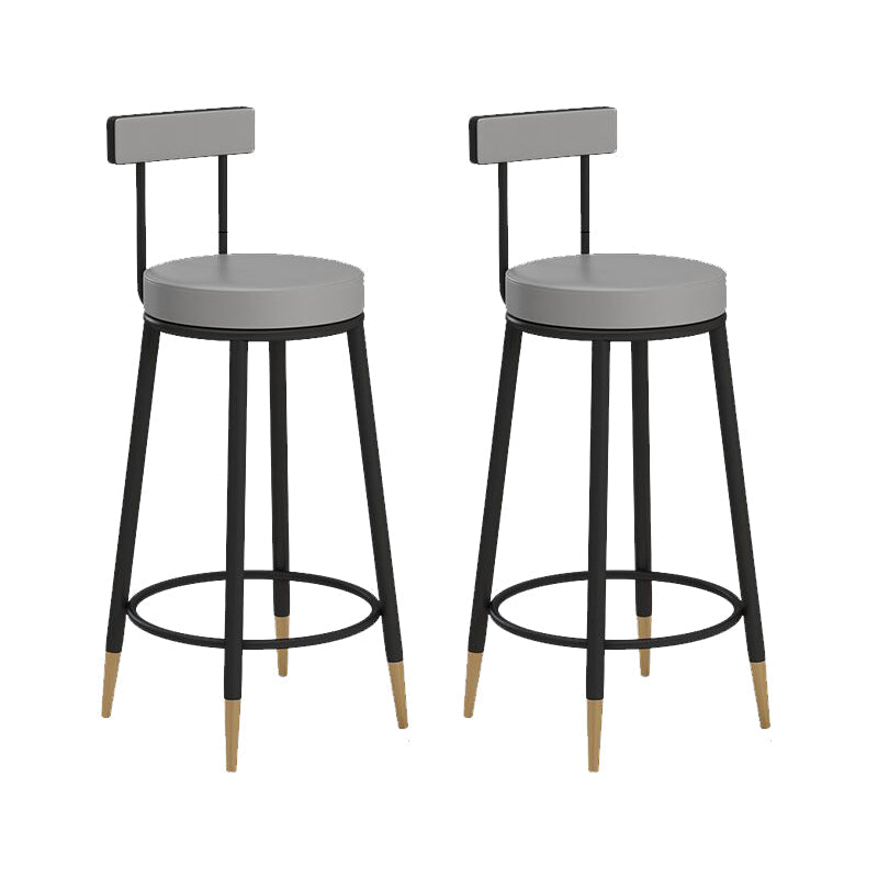Glam Upholstered Counter Stool Bar-height Low Back Bar Stool with Metal Base Black-Gray Faux Leather 2 Piece Set Clearhalo 'Bar Furniture' 'Bar Stools' 'bar_stools' 'furn' 'furn_bar_stools' 'Furniture' 'Kitchen & Dining Furniture' 6317042
