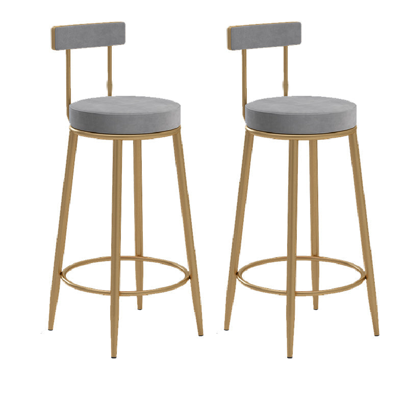 Glam Upholstered Counter Stool Bar-height Low Back Bar Stool with Metal Base Gray-Gold Flannel 2 Piece Set Clearhalo 'Bar Furniture' 'Bar Stools' 'bar_stools' 'furn' 'furn_bar_stools' 'Furniture' 'Kitchen & Dining Furniture' 6317043