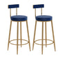 Glam Upholstered Counter Stool Bar-height Low Back Bar Stool with Metal Base Blue Gold Flannel 2 Piece Set Clearhalo 'Bar Furniture' 'Bar Stools' 'bar_stools' 'furn' 'furn_bar_stools' 'Furniture' 'Kitchen & Dining Furniture' 6317044