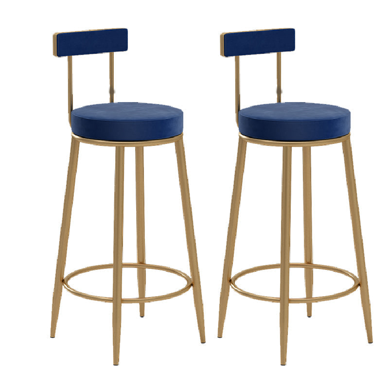 Glam Upholstered Counter Stool Bar-height Low Back Bar Stool with Metal Base Blue Gold Flannel 2 Piece Set Clearhalo 'Bar Furniture' 'Bar Stools' 'bar_stools' 'furn' 'furn_bar_stools' 'Furniture' 'Kitchen & Dining Furniture' 6317044