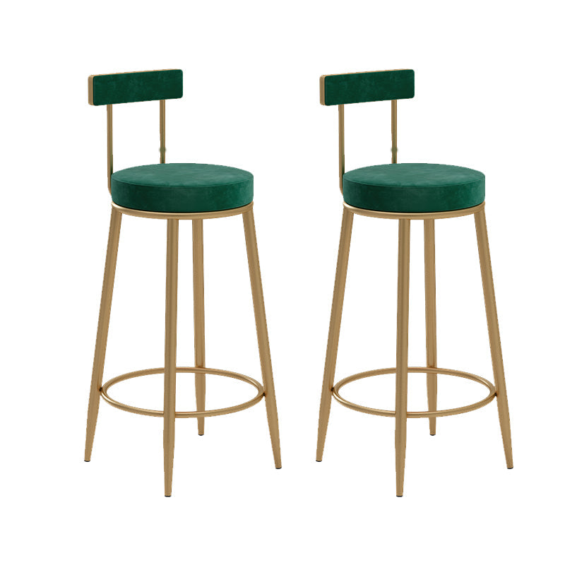 Glam Upholstered Counter Stool Bar-height Low Back Bar Stool with Metal Base Green Gold Flannel 2 Piece Set Clearhalo 'Bar Furniture' 'Bar Stools' 'bar_stools' 'furn' 'furn_bar_stools' 'Furniture' 'Kitchen & Dining Furniture' 6317045