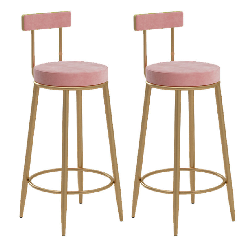 Glam Upholstered Counter Stool Bar-height Low Back Bar Stool with Metal Base Pink Gold Flannel 2 Piece Set Clearhalo 'Bar Furniture' 'Bar Stools' 'bar_stools' 'furn' 'furn_bar_stools' 'Furniture' 'Kitchen & Dining Furniture' 6317046