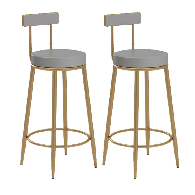 Glam Upholstered Counter Stool Bar-height Low Back Bar Stool with Metal Base Gray-Gold Faux Leather 2 Piece Set Clearhalo 'Bar Furniture' 'Bar Stools' 'bar_stools' 'furn' 'furn_bar_stools' 'Furniture' 'Kitchen & Dining Furniture' 6317047