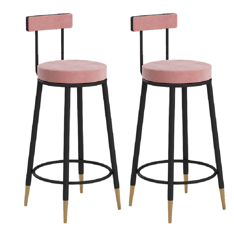 Glam Upholstered Counter Stool Bar-height Low Back Bar Stool with Metal Base Pink Black Flannel 2 Piece Set Clearhalo 'Bar Furniture' 'Bar Stools' 'bar_stools' 'furn' 'furn_bar_stools' 'Furniture' 'Kitchen & Dining Furniture' 6317048