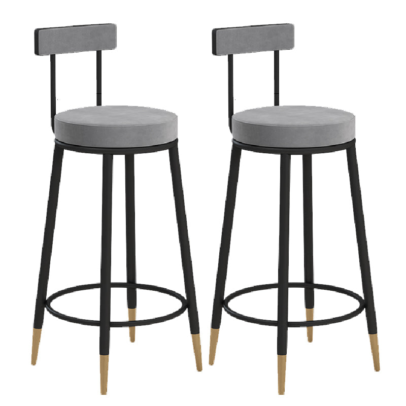 Glam Upholstered Counter Stool Bar-height Low Back Bar Stool with Metal Base Black-Gray Flannel 2 Piece Set Clearhalo 'Bar Furniture' 'Bar Stools' 'bar_stools' 'furn' 'furn_bar_stools' 'Furniture' 'Kitchen & Dining Furniture' 6317049