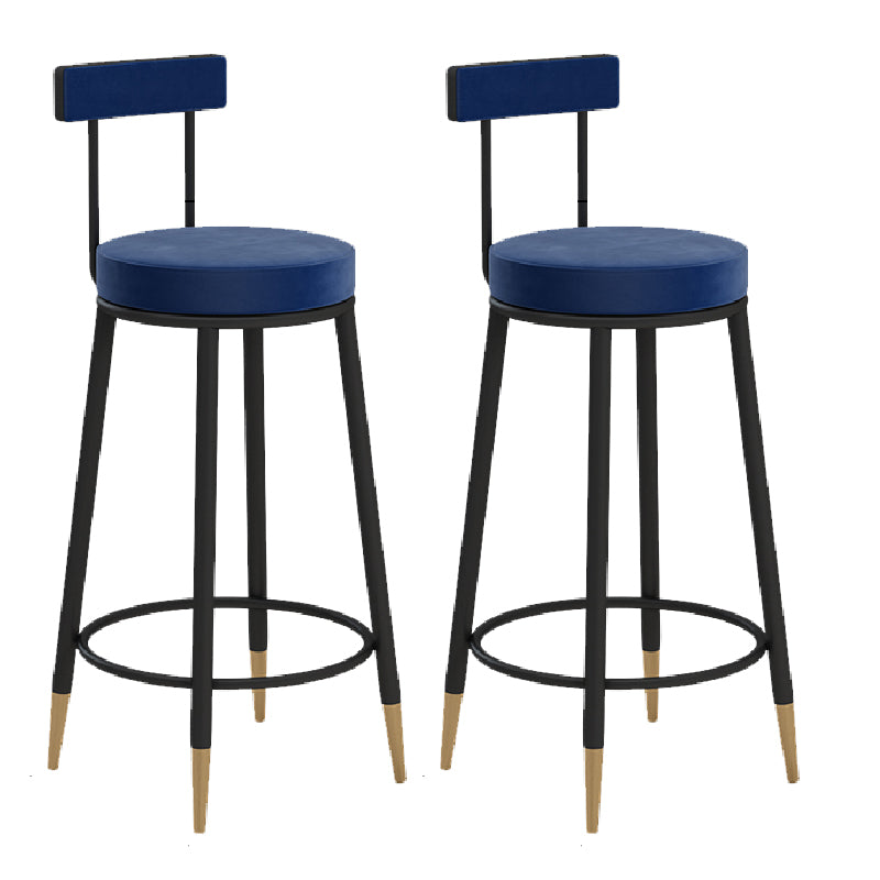 Glam Upholstered Counter Stool Bar-height Low Back Bar Stool with Metal Base Blue-Black Flannel 2 Piece Set Clearhalo 'Bar Furniture' 'Bar Stools' 'bar_stools' 'furn' 'furn_bar_stools' 'Furniture' 'Kitchen & Dining Furniture' 6317050