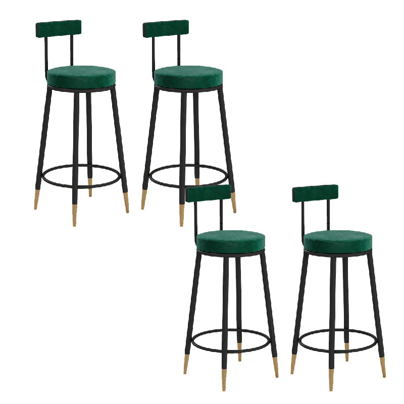 Glam Upholstered Counter Stool Bar-height Low Back Bar Stool with Metal Base Green-Black Flannel 4 Piece Set Clearhalo 'Bar Furniture' 'Bar Stools' 'bar_stools' 'furn' 'furn_bar_stools' 'Furniture' 'Kitchen & Dining Furniture' 6317051