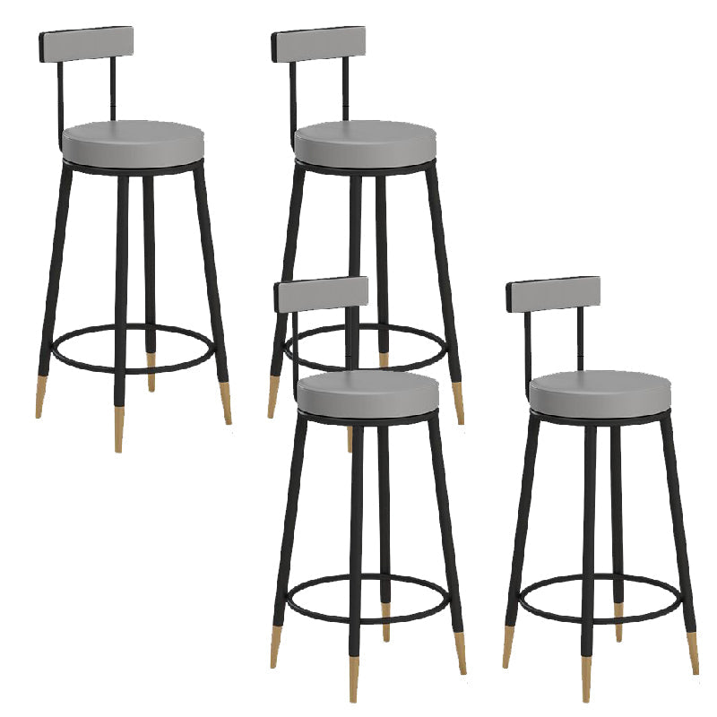 Glam Upholstered Counter Stool Bar-height Low Back Bar Stool with Metal Base Black-Gray Faux Leather 4 Piece Set Clearhalo 'Bar Furniture' 'Bar Stools' 'bar_stools' 'furn' 'furn_bar_stools' 'Furniture' 'Kitchen & Dining Furniture' 6317052