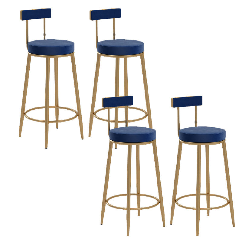 Glam Upholstered Counter Stool Bar-height Low Back Bar Stool with Metal Base Blue Gold Flannel 4 Piece Set Clearhalo 'Bar Furniture' 'Bar Stools' 'bar_stools' 'furn' 'furn_bar_stools' 'Furniture' 'Kitchen & Dining Furniture' 6317054