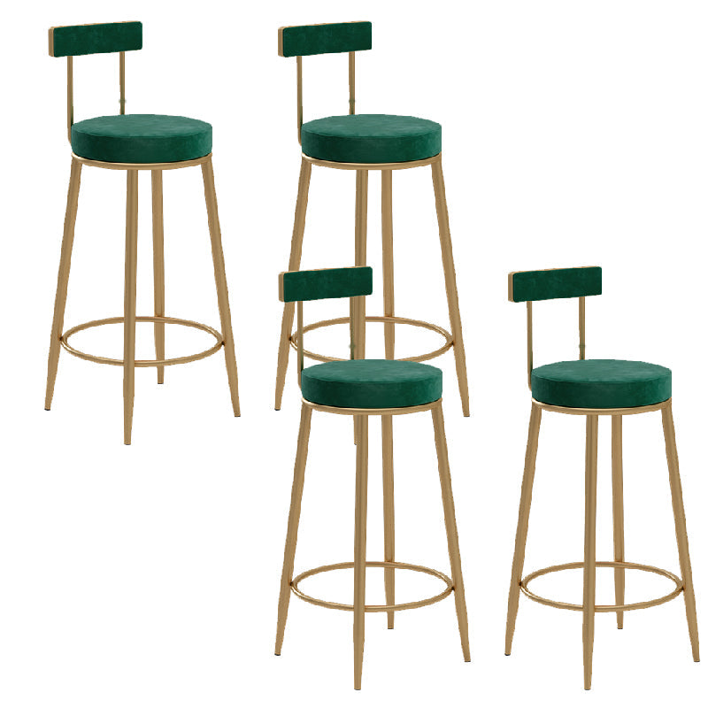 Glam Upholstered Counter Stool Bar-height Low Back Bar Stool with Metal Base Green Gold Flannel 4 Piece Set Clearhalo 'Bar Furniture' 'Bar Stools' 'bar_stools' 'furn' 'furn_bar_stools' 'Furniture' 'Kitchen & Dining Furniture' 6317055