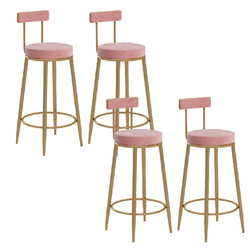 Glam Upholstered Counter Stool Bar-height Low Back Bar Stool with Metal Base Pink Gold Flannel 4 Piece Set Clearhalo 'Bar Furniture' 'Bar Stools' 'bar_stools' 'furn' 'furn_bar_stools' 'Furniture' 'Kitchen & Dining Furniture' 6317056