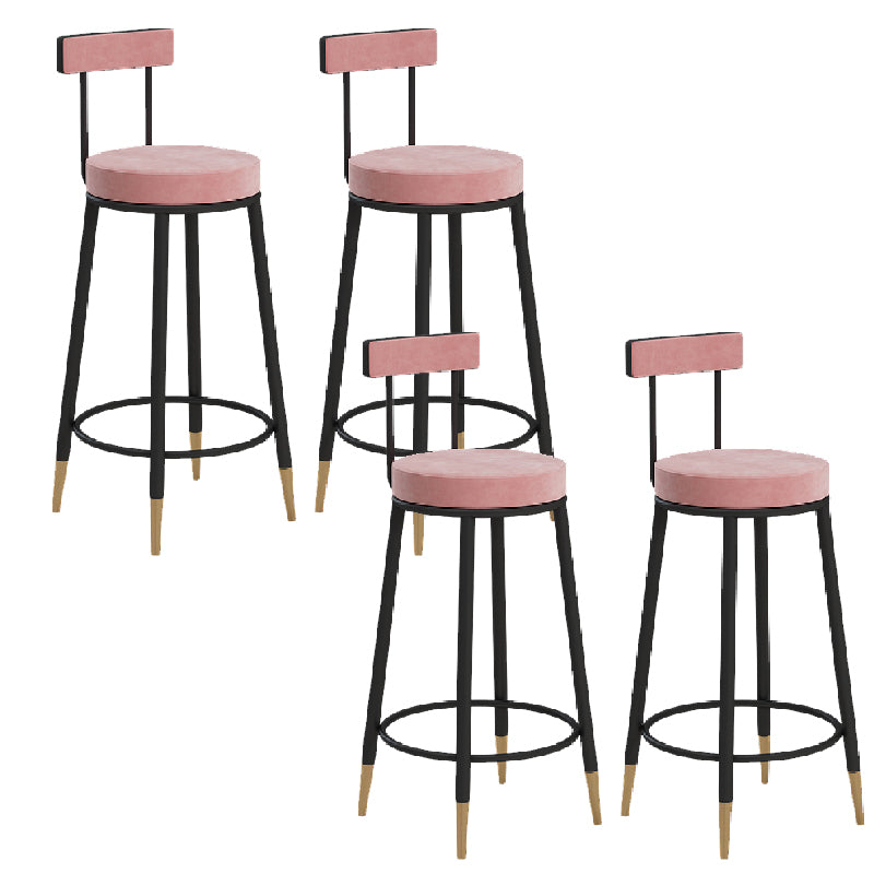 Glam Upholstered Counter Stool Bar-height Low Back Bar Stool with Metal Base Pink Black Flannel 4 Piece Set Clearhalo 'Bar Furniture' 'Bar Stools' 'bar_stools' 'furn' 'furn_bar_stools' 'Furniture' 'Kitchen & Dining Furniture' 6317058