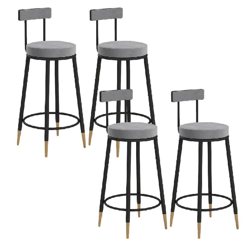 Glam Upholstered Counter Stool Bar-height Low Back Bar Stool with Metal Base Black-Gray Flannel 4 Piece Set Clearhalo 'Bar Furniture' 'Bar Stools' 'bar_stools' 'furn' 'furn_bar_stools' 'Furniture' 'Kitchen & Dining Furniture' 6317059