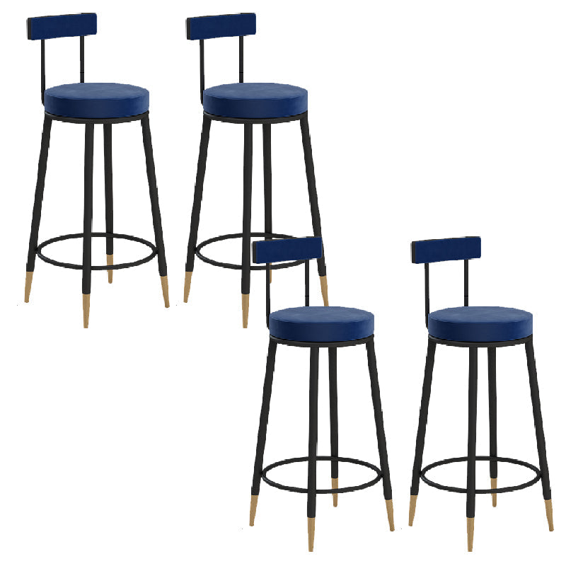 Glam Upholstered Counter Stool Bar-height Low Back Bar Stool with Metal Base Blue-Black Flannel 4 Piece Set Clearhalo 'Bar Furniture' 'Bar Stools' 'bar_stools' 'furn' 'furn_bar_stools' 'Furniture' 'Kitchen & Dining Furniture' 6317060