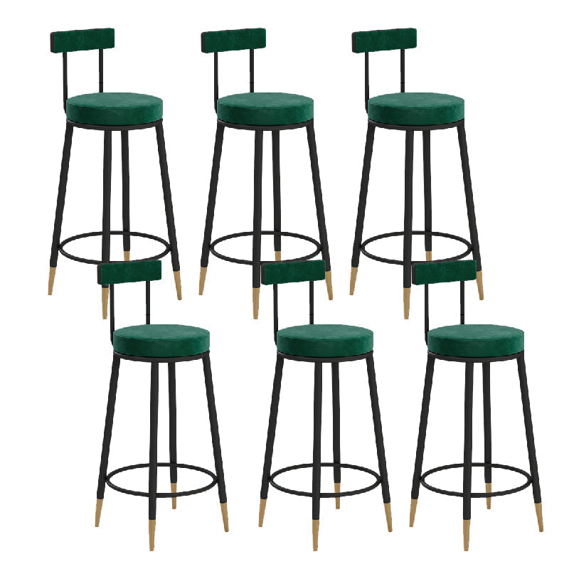 Glam Upholstered Counter Stool Bar-height Low Back Bar Stool with Metal Base Green-Black Flannel 6 Piece Set Clearhalo 'Bar Furniture' 'Bar Stools' 'bar_stools' 'furn' 'furn_bar_stools' 'Furniture' 'Kitchen & Dining Furniture' 6317061