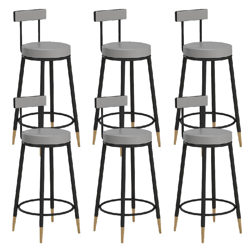 Glam Upholstered Counter Stool Bar-height Low Back Bar Stool with Metal Base Black-Gray Faux Leather 6 Piece Set Clearhalo 'Bar Furniture' 'Bar Stools' 'bar_stools' 'furn' 'furn_bar_stools' 'Furniture' 'Kitchen & Dining Furniture' 6317062