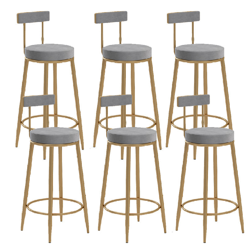 Glam Upholstered Counter Stool Bar-height Low Back Bar Stool with Metal Base Gray-Gold Flannel 6 Piece Set Clearhalo 'Bar Furniture' 'Bar Stools' 'bar_stools' 'furn' 'furn_bar_stools' 'Furniture' 'Kitchen & Dining Furniture' 6317063