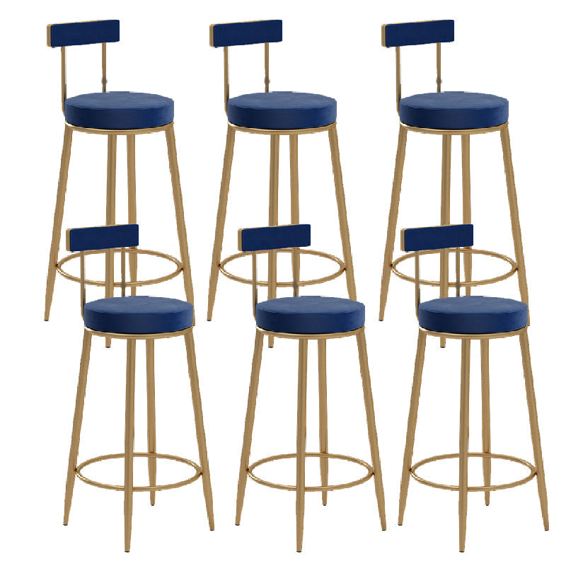 Glam Upholstered Counter Stool Bar-height Low Back Bar Stool with Metal Base Blue Gold Flannel 6 Piece Set Clearhalo 'Bar Furniture' 'Bar Stools' 'bar_stools' 'furn' 'furn_bar_stools' 'Furniture' 'Kitchen & Dining Furniture' 6317064