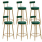 Glam Upholstered Counter Stool Bar-height Low Back Bar Stool with Metal Base Green Gold Flannel 6 Piece Set Clearhalo 'Bar Furniture' 'Bar Stools' 'bar_stools' 'furn' 'furn_bar_stools' 'Furniture' 'Kitchen & Dining Furniture' 6317065