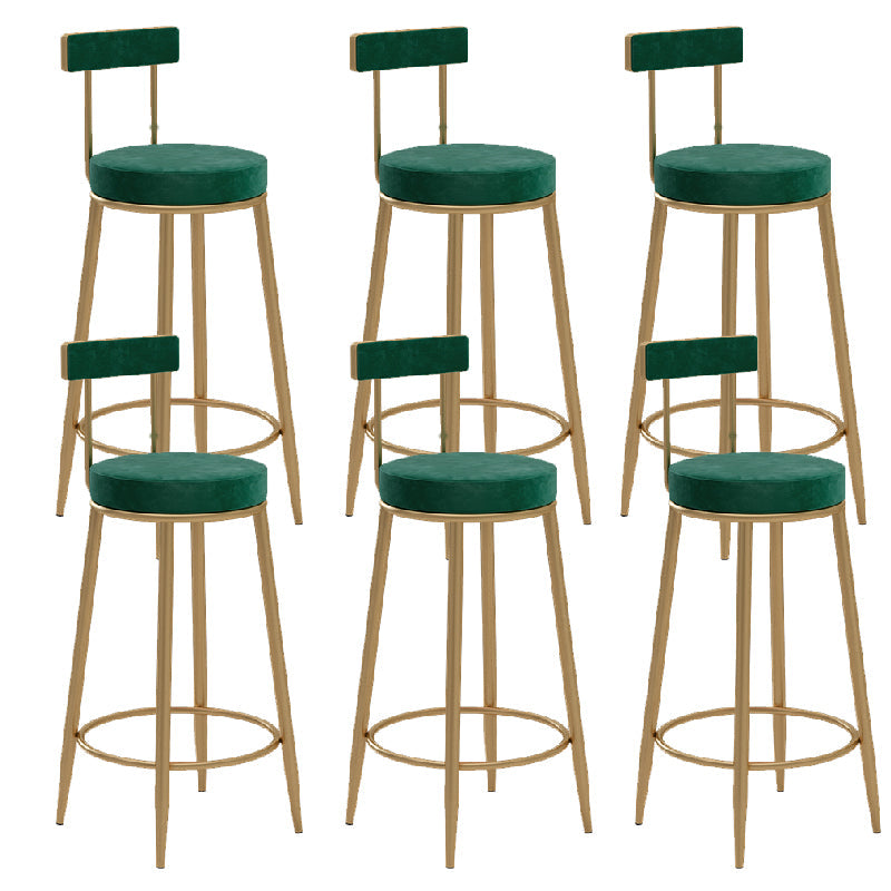 Glam Upholstered Counter Stool Bar-height Low Back Bar Stool with Metal Base Green Gold Flannel 6 Piece Set Clearhalo 'Bar Furniture' 'Bar Stools' 'bar_stools' 'furn' 'furn_bar_stools' 'Furniture' 'Kitchen & Dining Furniture' 6317065