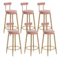 Glam Upholstered Counter Stool Bar-height Low Back Bar Stool with Metal Base Pink Gold Flannel 6 Piece Set Clearhalo 'Bar Furniture' 'Bar Stools' 'bar_stools' 'furn' 'furn_bar_stools' 'Furniture' 'Kitchen & Dining Furniture' 6317066