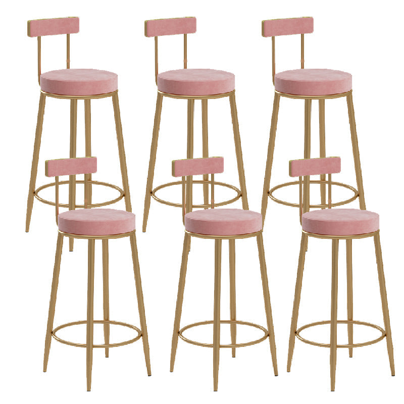 Glam Upholstered Counter Stool Bar-height Low Back Bar Stool with Metal Base Pink Gold Flannel 6 Piece Set Clearhalo 'Bar Furniture' 'Bar Stools' 'bar_stools' 'furn' 'furn_bar_stools' 'Furniture' 'Kitchen & Dining Furniture' 6317066