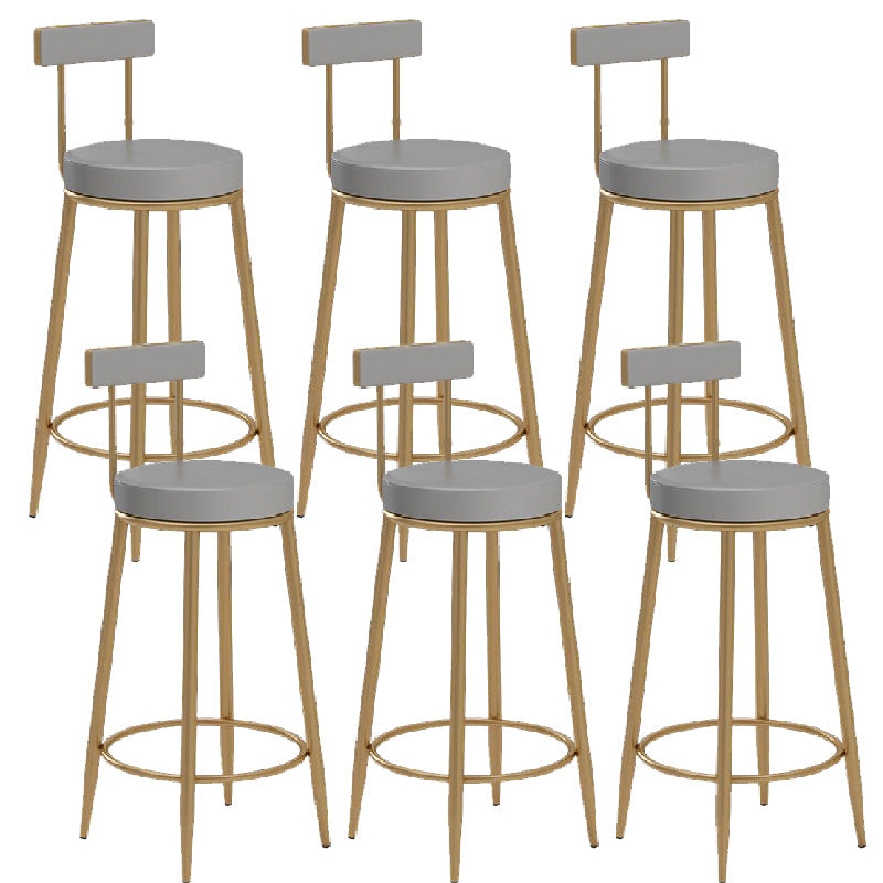 Glam Upholstered Counter Stool Bar-height Low Back Bar Stool with Metal Base Gray-Gold Faux Leather 6 Piece Set Clearhalo 'Bar Furniture' 'Bar Stools' 'bar_stools' 'furn' 'furn_bar_stools' 'Furniture' 'Kitchen & Dining Furniture' 6317067