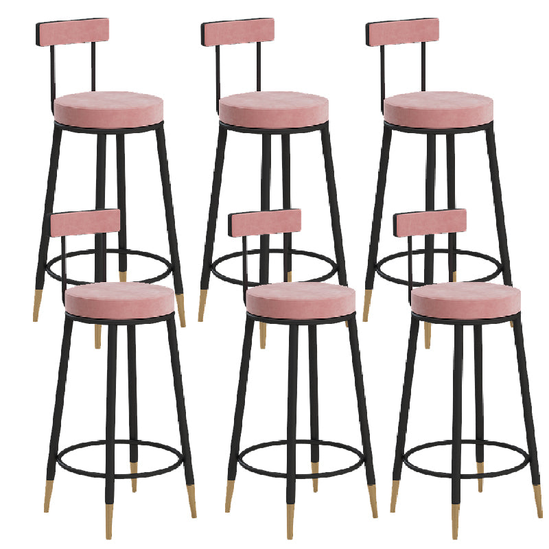 Glam Upholstered Counter Stool Bar-height Low Back Bar Stool with Metal Base Pink Black Flannel 6 Piece Set Clearhalo 'Bar Furniture' 'Bar Stools' 'bar_stools' 'furn' 'furn_bar_stools' 'Furniture' 'Kitchen & Dining Furniture' 6317068