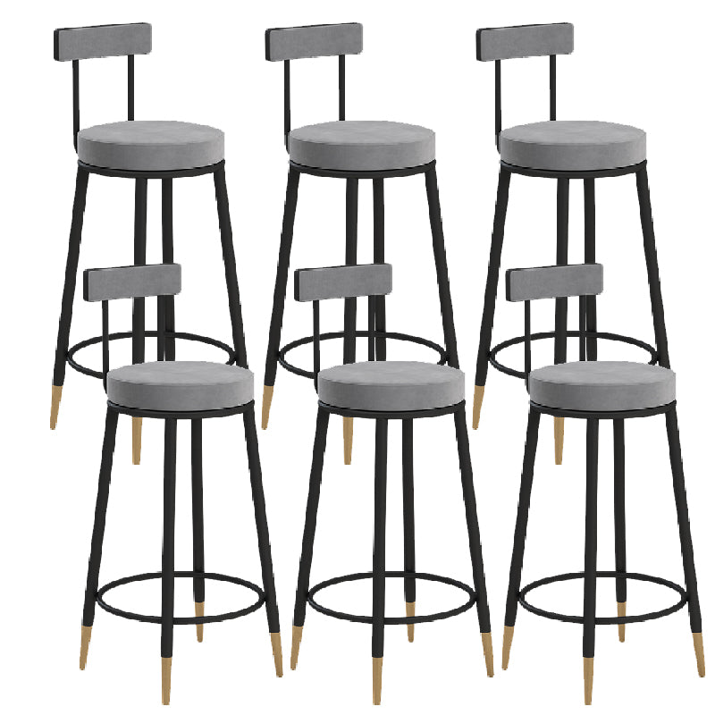 Glam Upholstered Counter Stool Bar-height Low Back Bar Stool with Metal Base Black-Gray Flannel 6 Piece Set Clearhalo 'Bar Furniture' 'Bar Stools' 'bar_stools' 'furn' 'furn_bar_stools' 'Furniture' 'Kitchen & Dining Furniture' 6317069