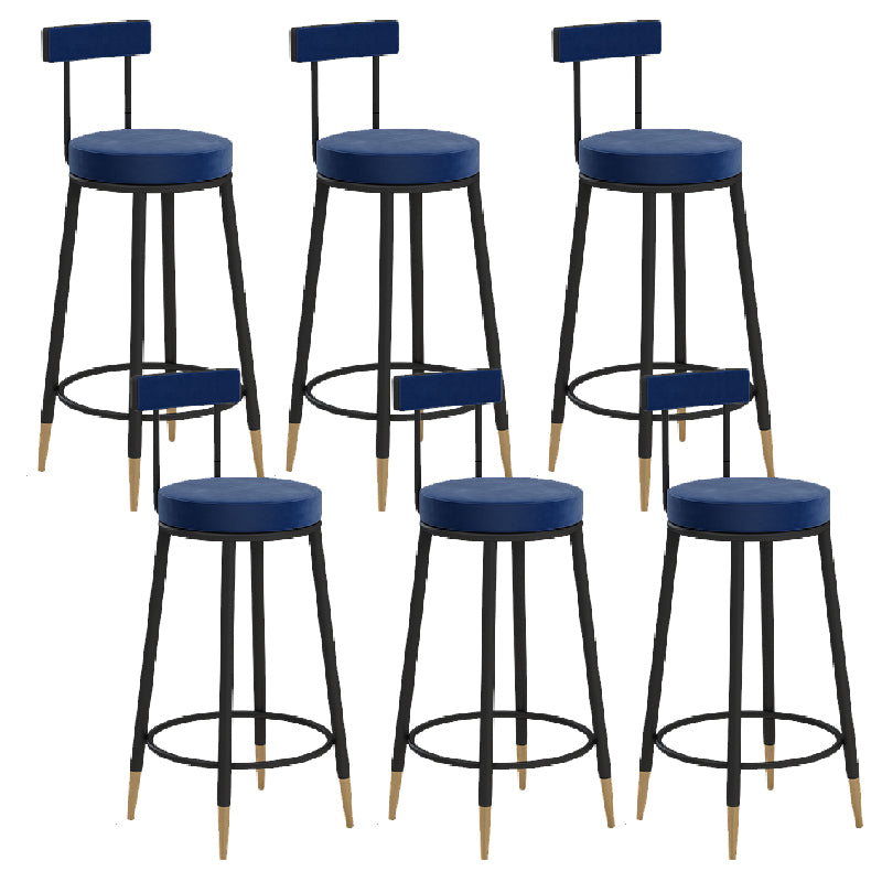 Glam Upholstered Counter Stool Bar-height Low Back Bar Stool with Metal Base Blue-Black Flannel 6 Piece Set Clearhalo 'Bar Furniture' 'Bar Stools' 'bar_stools' 'furn' 'furn_bar_stools' 'Furniture' 'Kitchen & Dining Furniture' 6317070
